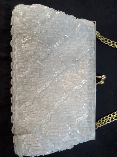 Dressy Evening Vintage Bag Womens Pearl Hong Kong Beaded Purse Gold Handle 6” - Picture 8 of 20