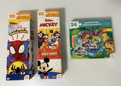 Puzzles New lot of 3 Disney Junior Mickey, Marvel Spidey, Jurassic World