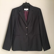Calvin Klein Blazer Suit Jacket Womens 8 Gray Pinstripe 2 Button Career Workwear