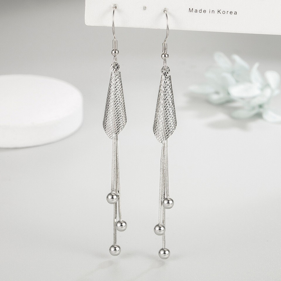 925 Sterling Silver Tassel Long Earrings Womens Fashion Silver Earrings