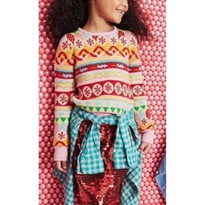 J Crew Sweater Fair Isle Rainbow Big Girls Size 12 Crewneck Preppy Ski