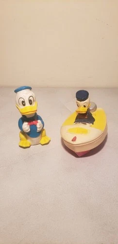 Vintage LOUIS MARX JAPAN WINDUP SPINNING DONALD DUCK & Marx Daisy Boat 1258