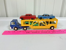 Vintage Tootsietoy cabover auto transporter semi truck trailer with 4 cars