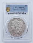 1893-O Morgan Silver Dollar PCGS Genuine Cleaned VF Detail Gold Shield  - T338