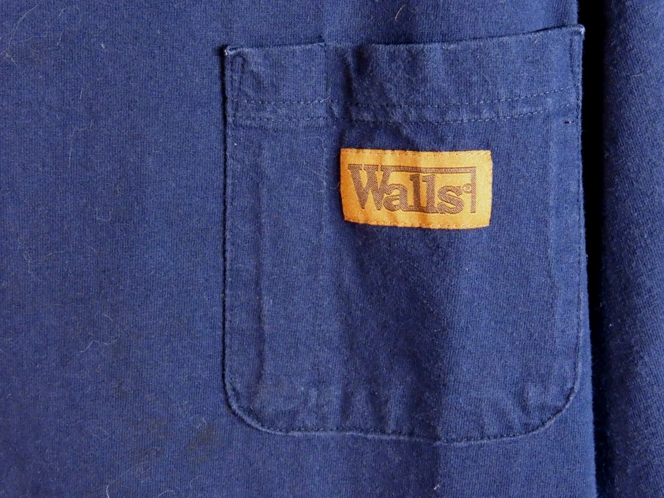 CAMISETA VINTAGE AZUL MARINO MANGA LARGA PAREDES ROPA DE TRABAJO CON BOLSILLO PESO PESADO talla XL Foto 3 de 4