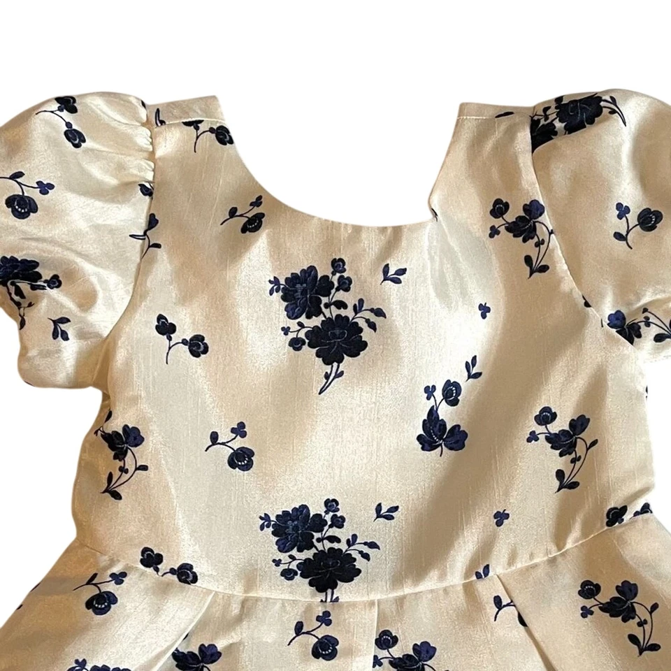 Janie and Jack Ivory, Green Blue Floral Short Sleeve Tulle Full Party Dress, 4 - Image 3 of 4