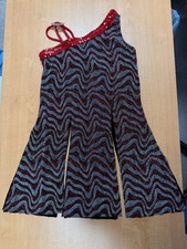 Girls Dance Outfit Red/Black/Silver Sparkles Sequins Large/XL Child Youth