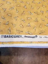 Moda Cotton Fabric Basic Grey Blush #30388  blue birds on gold background 4yds