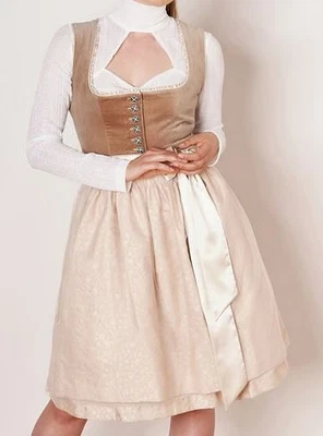 B-Ware / 2. Wahl - Dirndl midi 60cm Klara beige braun Samtoptik Krüger - Bild 1 von 4