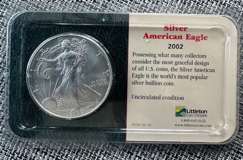 2002 SILVER AMERICAN EAGLE DOLLAR~$1~Uncirculated Sealed~LITTLETON COIN COMPANY