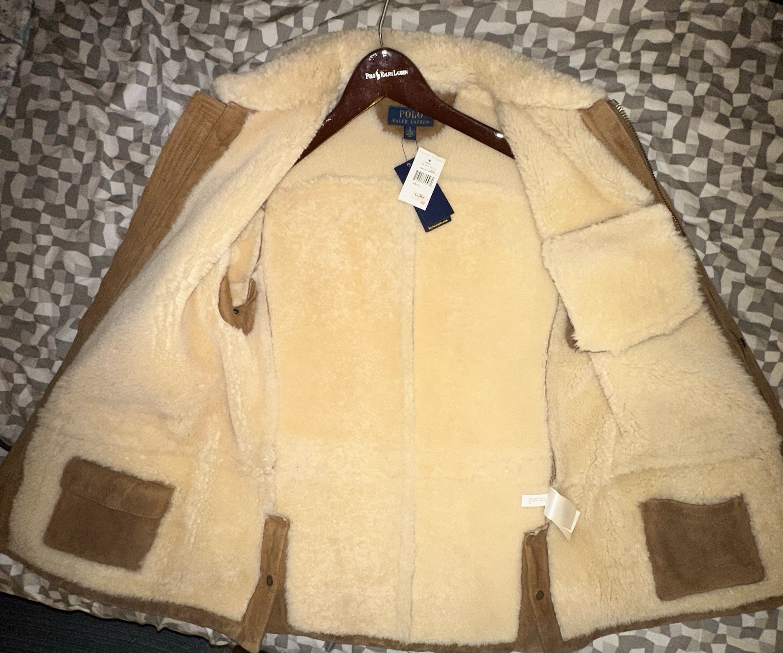 Polo Ralph Lauren Shearling Coat Jacket Brown Suede Leather Size Small On Tag image 5