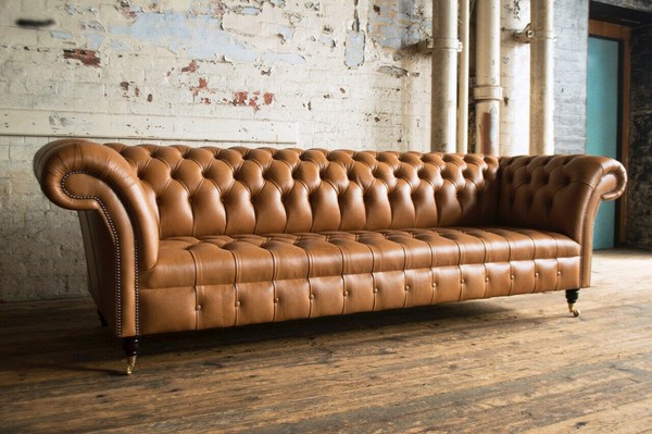 Design Chesterfield Sofagarnitur 4 Sitzer Couch Leder Polster Braun Luxus Sofa-image