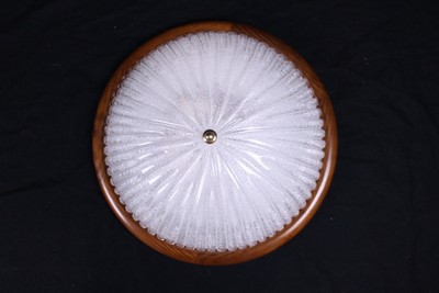 Dekorative Best Deckenlampe Plafonnier Eisglas Holz Ø 42 x H 14 cm 70er/80er
