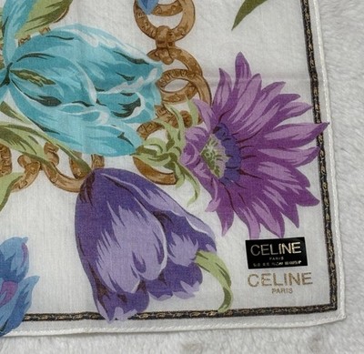 Celine Scarf Womens Silk Textured Floral Gold Chain Design Pink 18