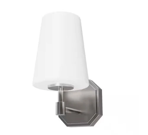 Hunter Nolita 1-Light Brushed Nickel Wall Sconce with Cased White Glass Shade - Picture 2 of 6