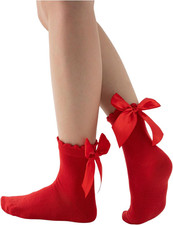 Women'S Bow Ruffle Socks Cute Frilly Lace Socks with Ribbons Bow Ruffle Socks,