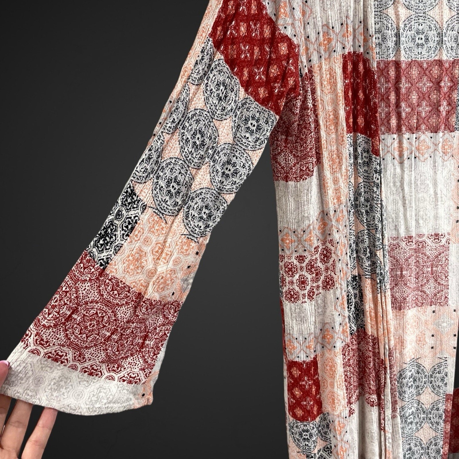 VICI Patchwork Print Duster Small Boho Brown Crea… - image 4