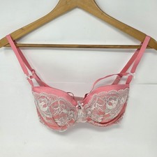 Victoria's Secret Dream Angels Lined Demi Pink White Lace Bra Size 32DD