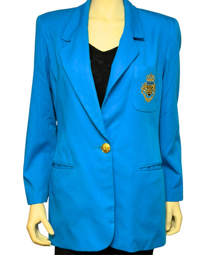 Vtg 80s Ivana Trump Sz 8 Preppy Power Blazer Crest Logo Regal Aesthetic Blue