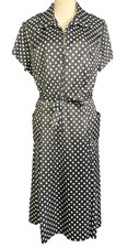 Vintage Classic 50s 60s Black and White Polka Dot Dress Zip Front Pockets