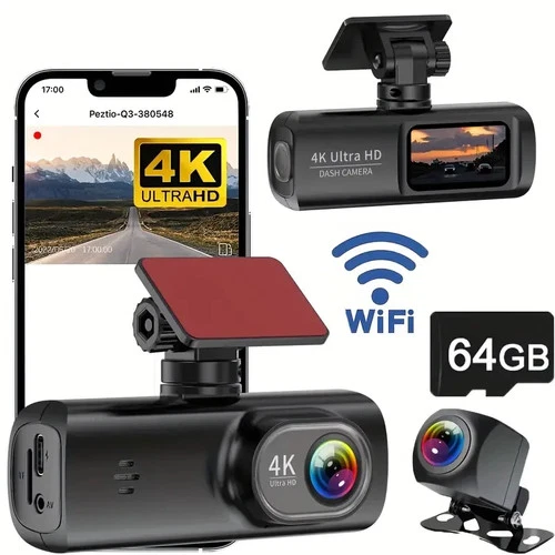 4K Dash Cam Front and Rear View 170° Car Camera Night Vision with Built in WiFi