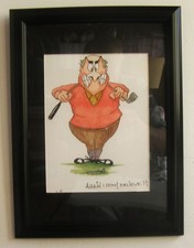 sporting cartoon of golfer ball not going in the hole original with certificate