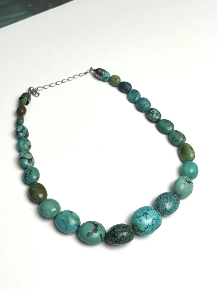 Collar de cuentas turquesa grueso suroeste de plata esterlina firmado Jay King Foto 2 de 4