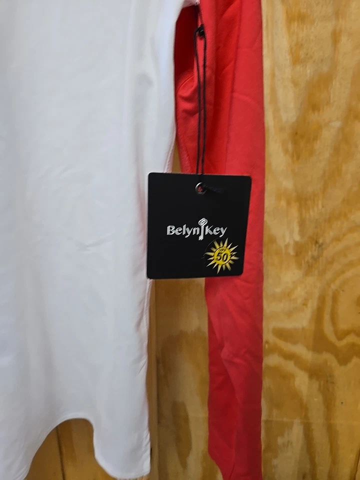 Camisa de Golf BELYN KEY NUEVA Rosa Blanco Estampado Manga Larga Tpc Sawgrass Talla M UPF50 Foto 4 de 4