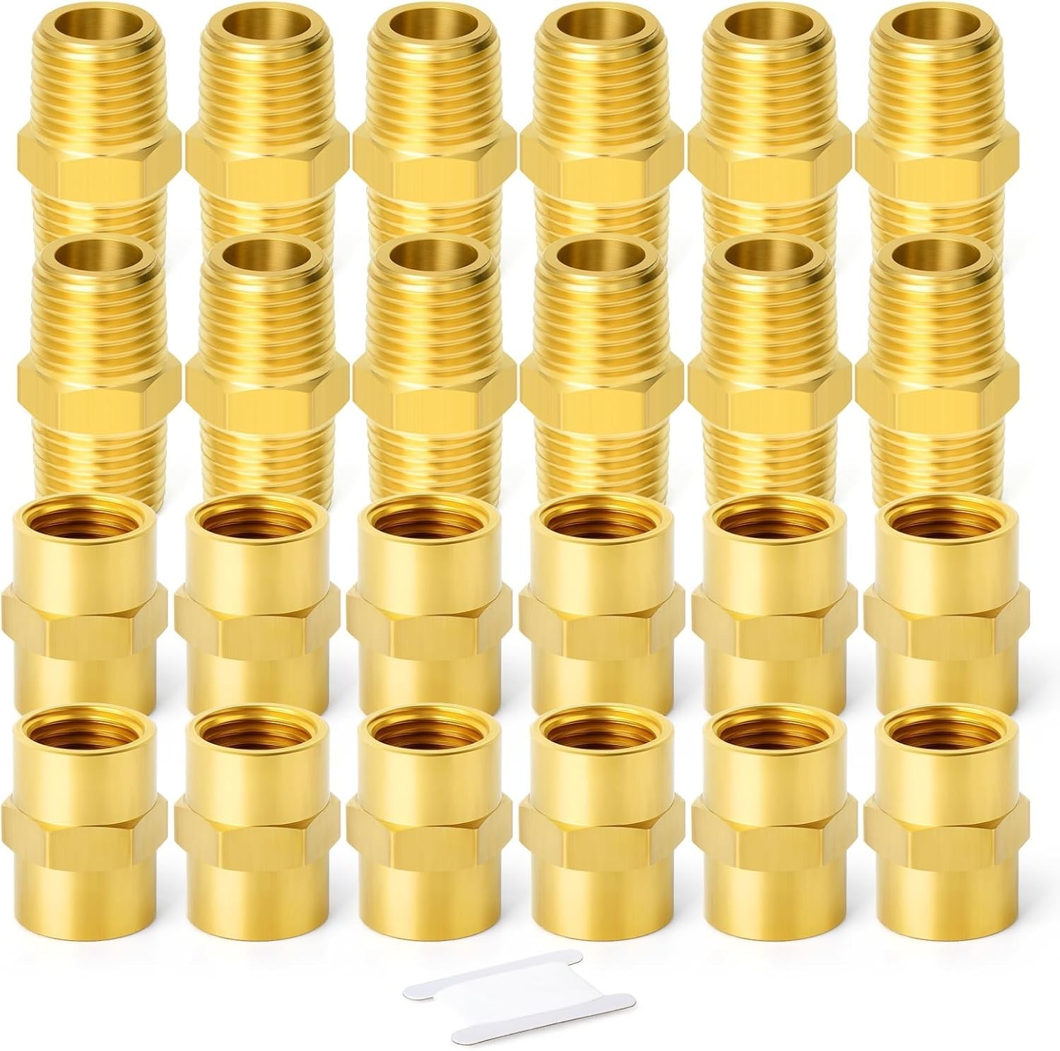 PCS Metals Brass Pipe Fitting, Hex Nipple Brass Hex 1/4" NPT( Brass) 12