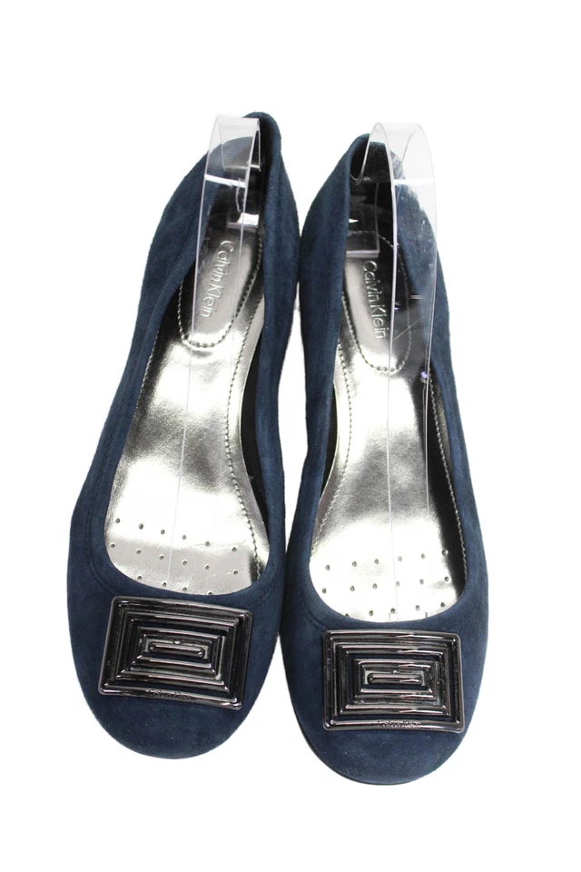 Calvin Klein Mujer Gamuza Punta Redondeada Plataforma Sin Cordones Pisos Azul Talla 9.5 Foto 2 de 4