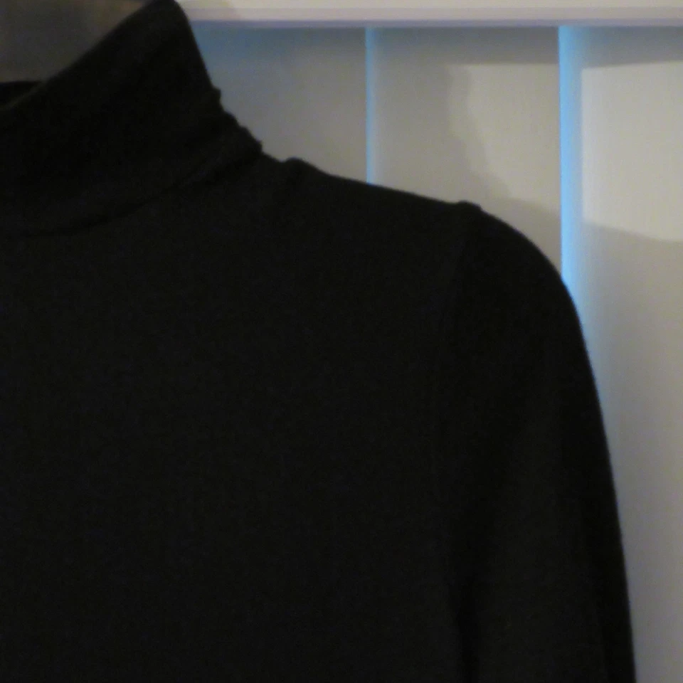 Vestido maxi feminino Anne Klein manga longa gola simulada preto CINTO FALTANDO pequeno B4 - Imagem 3 de 4