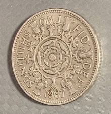 World Coins 1967 UK 2 Shilling Florin Design Reverse.  Nice Collection Addition