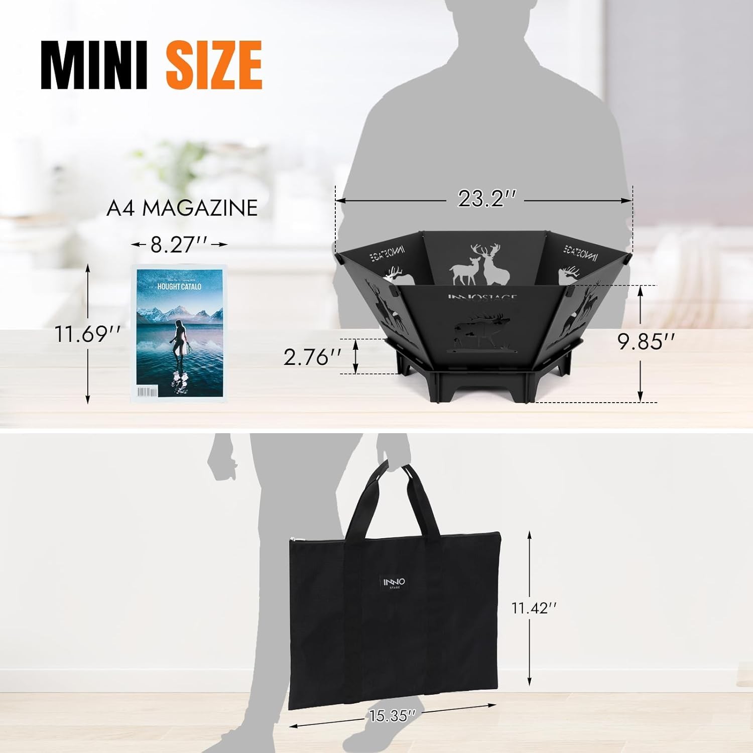 23" Portable Fire Pit Collapsible Wood Burning Camping Outdoor Backyard w/Bag