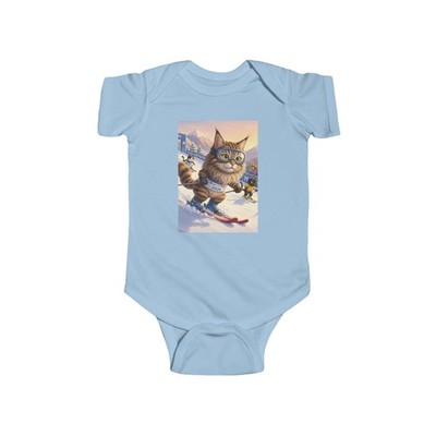 Adorable Cat Skiing Bodysuit | Winter Sport Infant