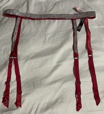 NWT VICTORIA'S SECRET RED RHINESTONE SHINE STRAP GARTER BELT LINGERIE