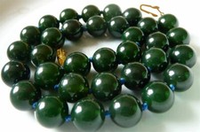 Natural Beautiful 12mm Dark Green Jade Gemstone Round Beads Necklace 18" AAA