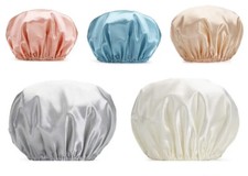 3PCS Women Girl Shower Cap Lined Waterproof Hair Bath Hat Elastic Gray/gold/pink