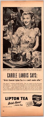 PRINT AD Lipton Iced Tea Brisk Flavor 1946 5x13 Carole Landis Cooler Offer
