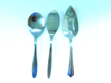 Lot of 3 Stainless Steel Serving Pieces Mixed Patterns Serving Spoon, Pie, Cake