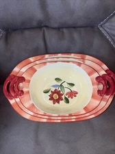Pfaltzgraff Napoli Oval Nesting Bowls SET 3 Serving Handles Hand Painted EXC