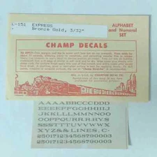 Champ Decals HO Scale: Alphabet and Numerals - Express - 3/32" - Bronze Gold