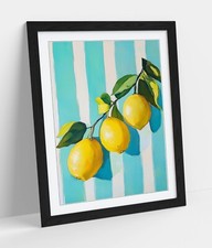LEMONS ON STRIPED BACKRGOUND HOME DECOR FRAMED WALL ART PICTURE POSTER PRINT