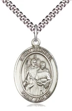 St. Raphael the Archangel Medal in 1" Fine Pewter, 24" Rhodium Plate Clasp Chain