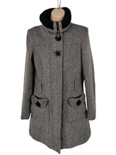 Womens Orsay Black White Knit Look Coat Jacket Large Button High Neck Size Uk 10