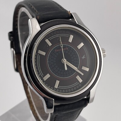 Fastrack Mens Watch 6059SAA Black Leather Band Quartz Three Hands Analog