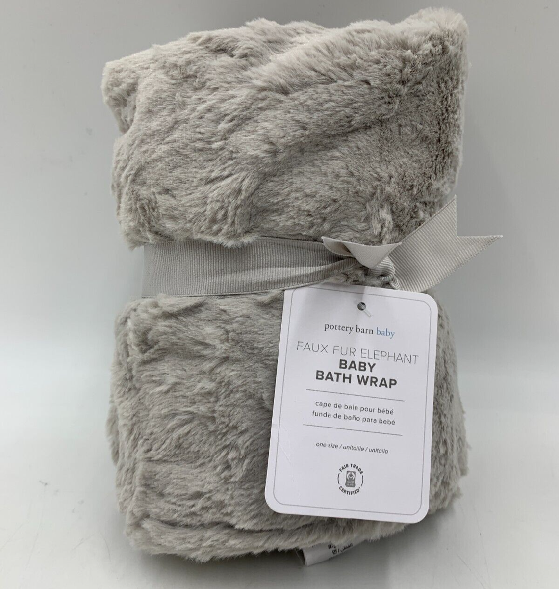 Pottery Barn Kids Baby Elephant Faux Fur Critter Hooded Towel Gray