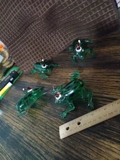 Christmas Frog Set Of 4 Blown Glass Clear Green Retired Vintage Ornaments Lot