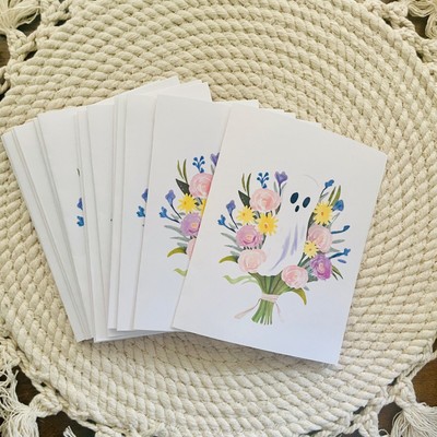Set of 20 handmade spring floral ghost bouquet cards + Envelopes