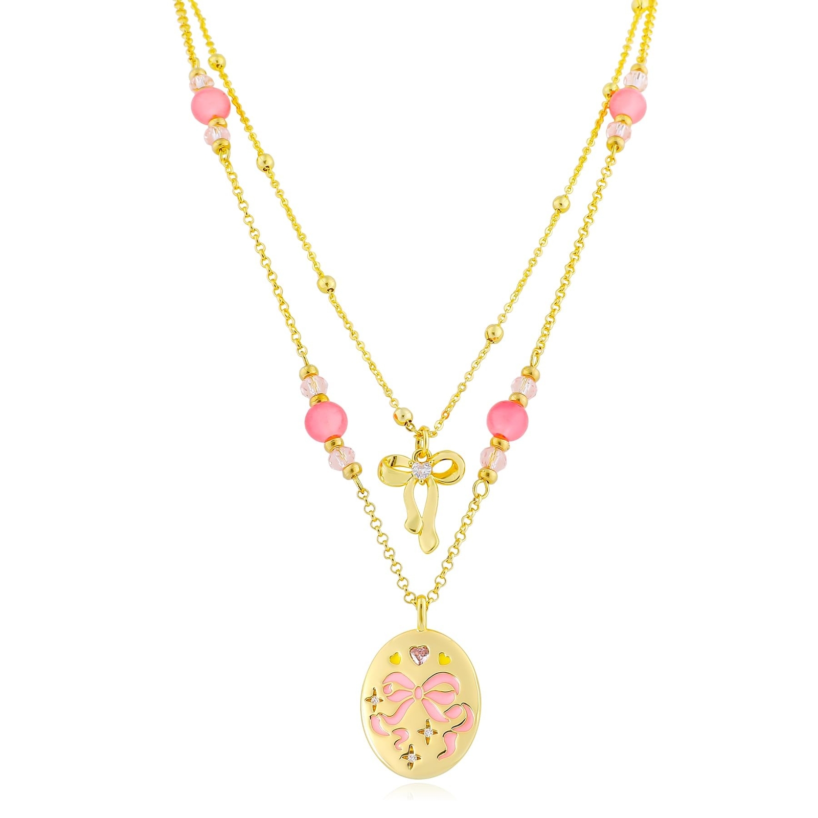 Layered Gold Necklace for Women 14K Gold Plated Cubic Zirconia Lock Key Love ...