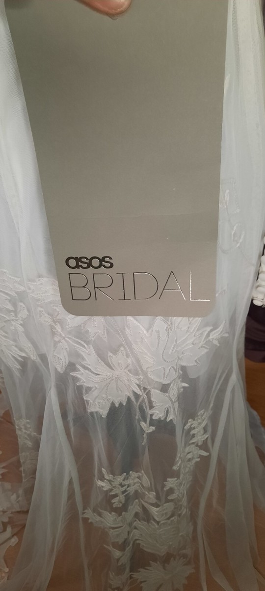 ASOS floral embroidered Lace wedding dress sz 10 Pludge Neck Puff Long  Sleeve | eBay